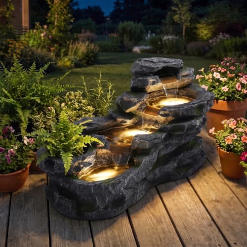 TITIMO 36.6" L Outdoor Water Fountain, 4-Tier Garden Fountain w/LED Lights - Image 2