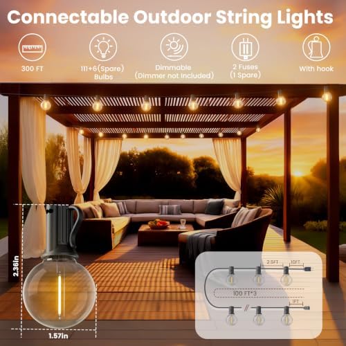 RTTY Outdoor String Lights 300 FT, LED Patio Light Outside Waterproof - Image 2