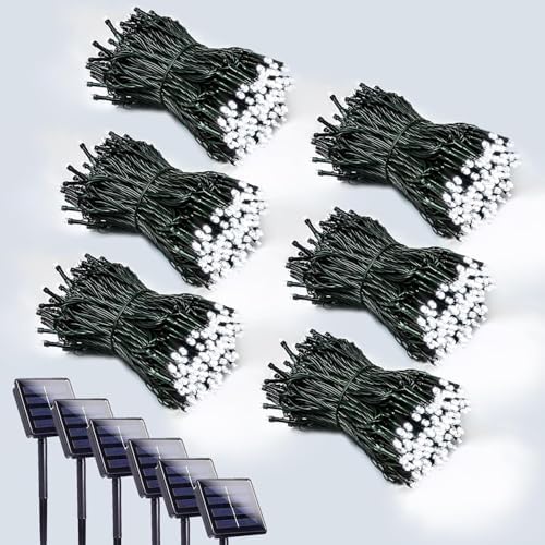 Solar String Lights Outdoor 6 Pack 600 LED 198FT Christmas Light Cool White by EEW