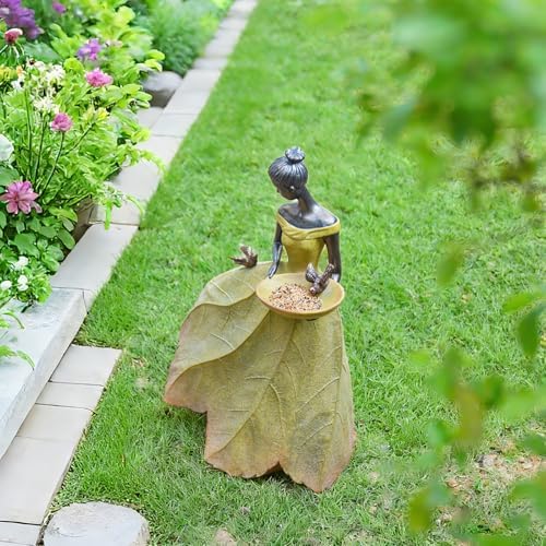 DiliComing Large Garden Fairy Statue Bird Feeder & Bird Bath - 23-Inch Resin Outdoor Yard Decor Angel Statue, Decorative Girl Sculpture for Garden, Lawn, Patio Yellow - Image 6