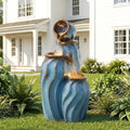 Grepatio Outdoor 4-Tiers Water Fountain, 30" H Cascading Fountain with 3 LED Lights, Outdoor Resin Fountains Waterfalls for Garden, Patio, Yard, and Deck Decor with Blue Imitation Ceramics Look by Takesyoutohaveawonderfullife