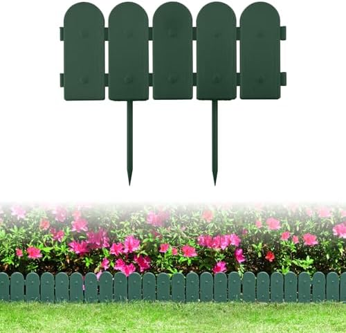 Evelyne Garden Border Edging: Wooden Fence Design - 8pcs Green Yard Landscaping Fence Liner Lawn Edge Barrier - 10ft Kit of Decorative Lawn Landscape Panels Elements -Landscaping Edging-GMT-10374-B08 by Evelyne