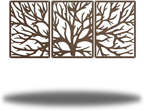 Riverside Designs 3 Panel Tree | Large Metal Art Sectioned Steel Decor | Made In USA | Multiple Sizes and Colors (Rust, 36") by Allyoursteeld%C3%A9corneeds