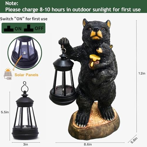 Solar Bear Garden Statue with Lantern Outdoor Decor - Image 3