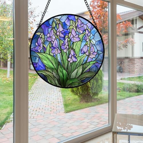 Stained Glass Window Hanging Suncatcher Purple Flower Gifts for Women 12" - Image 5