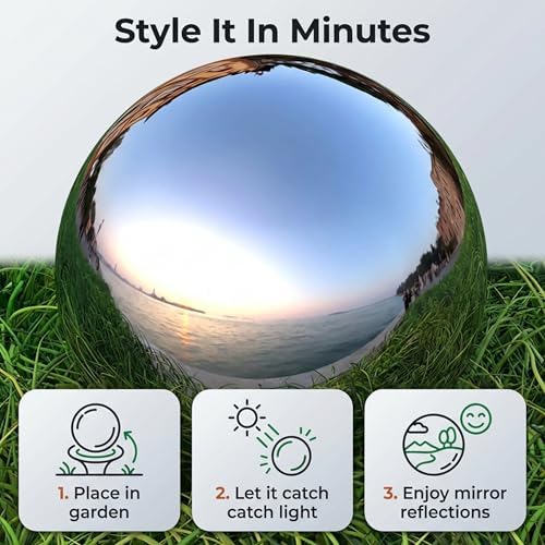 Lulu Decor, Size 16 Silver Stainless Steel Gazing Mirror Ball, Smooth Reflective Shiny Garden Decoration Globe - Image 4