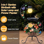 hogardeck Bird Bath for Outside with Solar Lamp, Metal Birdbaths for Outdoors with Flower Planter Pedestal, Vintage Birdbath for Garden Yard Patio Lawn Decor - Image 2