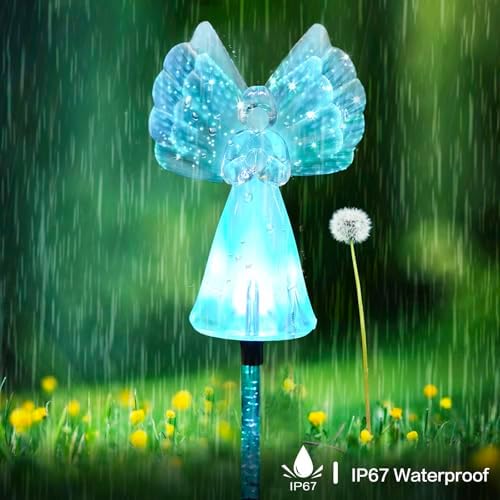Outdoor Solar Garden Lights,4 Pack Solar Angel Decorative Lights, IP67 Waterproof Color Changing LED Solar Outdoor Lights,Solar Stake Lights for Cemetery Grave Garden Patio Yard Lawn Decoration - Image 2