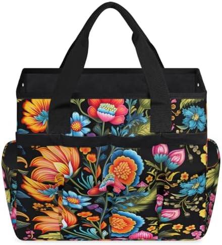Colorful Flowers Garden Tool Bag Organizer Heavy Duty Spring Summer Gardening Tote Bag with 10 Pockets for Women Men Gardening Gifts - Image 2