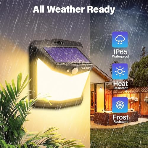 CLAONER Solar Motion Sensor Lights Outdoor, 12 Pack Solar Fence Lights IP65 Waterproof, Bright 128 LED Security Flood Lights with 270°Wide Angle, 3 Lighting Modes Motion Light for Outside, Warm White - Image 4