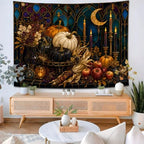 Halloween Pumpkin Tapestry, Gothic Moon Stained Glass Fall Decor 70x90inch - Image 6