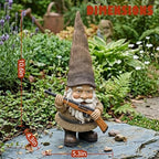 Elenon Garden Gnome Outdoor Statue, 10.6'' High Funny Dwarf with Gun Figurine Decor, Resin Sculpture for Patio Yard Lawn Porch Decoration Ornaments Gift - Image 2