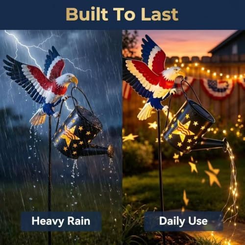 Solar Eagle Garden Lights，Eagle Garden Decor with Solar Watering Can，Solar Powered Waterfall Lights for Garden Yard Path - Image 3