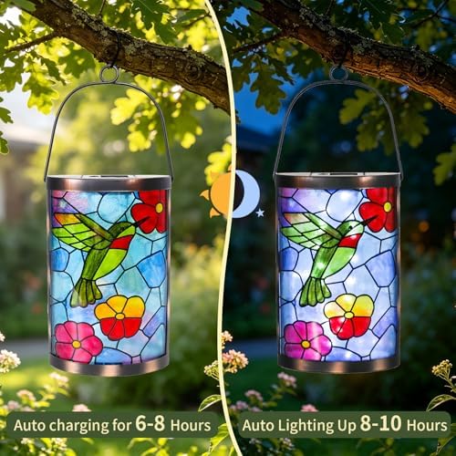 MUMTOP Hummingbird Solar Lantern Decor, Hanging Glass Outdoor Garden Light - Image 6