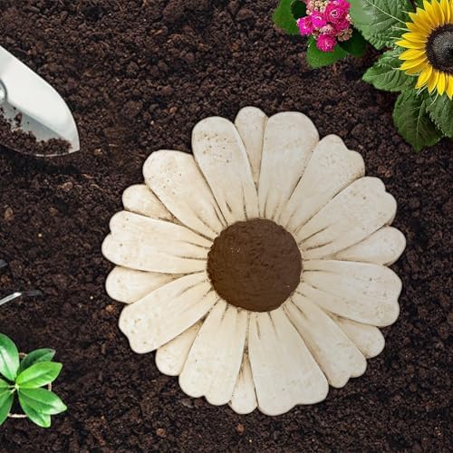 Landoraloria Cement Flower Stepping Stone 10” Daisy Garden Path Stone for Yard & Walkway Handcrafted Non-Slip Outdoor Patio Decor Weather-Resistant Cement Stone (White) - Image 6