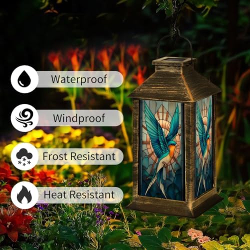 Solar Lantern Retro Geometric Bird Stained Outdoor Waterproof Garden Hanging Lantern Solar Powered Lighting Outside Solar Light for Patio Yard Camping, Gifts for Women Mom - Image 3