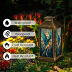 Solar Lantern Retro Geometric Bird Stained Outdoor Waterproof Garden Hanging Lantern Solar Powered Lighting Outside Solar Light for Patio Yard Camping, Gifts for Women Mom - Image 3