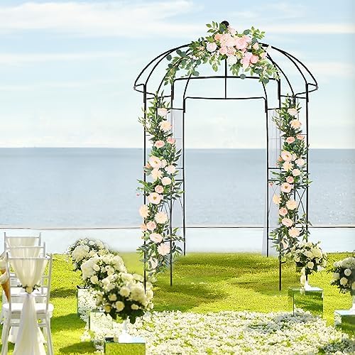 Garden Arbor, 9FT Metal Garden Arch for Climbing Plants Outdoor, Black Gazebo Archway for Lawn, Patio and Backyard, Wedding Arches for Ceremony, Includes Ground Stakes - Image 5