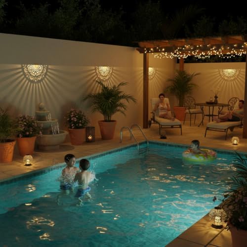 6 Pack Solar Fence Lights Outdoor Wall Lights Gold Plastic Solar Powered Deck Step Stair Lights Mandala Theme Waterproof Fence Solar Light for Garden Post Patio Backyard Yard Decor - Image 4