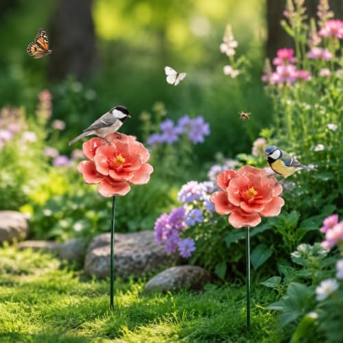 Handmade Ceramic Mini Pollinator Watering Station Set – Flower Shaped Bee Water Feeder & Butterfly Bath – Decorative Garden Stakes Outdoor Ornaments for Lawn, Patio, and Potted Plants (2pc D) by Unknown
