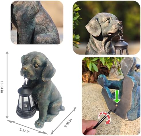 Solar Resin Dog Statue - Garden Art Figurine Dog for Yard Patio Lawn Balcony Decor, Home Houses Holiday Lighting, Outdoor Decoration, Unique Birthdays Ideal Gifts for Mom Grandma Women Wife Sister - Image 3