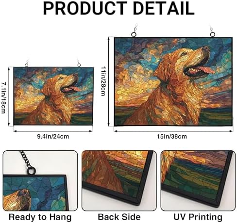 Customized Rectangle Mosaic Happy Golden Retriever Stained Glass Window Hanging, Stained Glass Suncatcher for Women, Window Decor Perfect Home Décor - Image 3