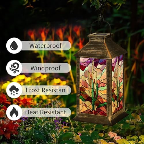 Solar Lantern Bold Serene Stained Glass Western Desert Landscape Art Outdoor Waterproof Garden Hanging Lantern Solar Powered Lighting Outside Table Lamp for Patio Deck Camping 1 Pack - Image 2