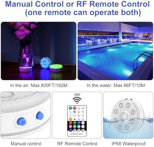 LUXJET Rechargeable Pool Lights 4 Pack, Submersible LED Lights, RF Remote - Image 4