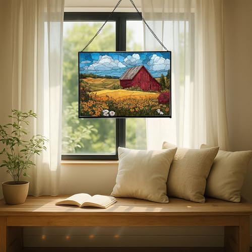 Barn Surrounded by Summer Wildflowers Rectangular Stained Glass Suncatcher – Hanging Window Panel with Animal & Nature Scene – Vibrant Glass Art Gift for Wildlife, Fantasy, Nature Lovers hfGgwX - Image 7