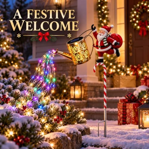 Solar Santa Watering Can Light, Christmas Garden Stake with Colorful LEDs - Image 6