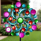 Colorful Solar Wind Spinner Outdoor Metal - 61" Geometric Kinetic Wind Catcher with Crackle Glass LED Light, IP65 Waterproof Yard Art Garden Decor for Patio Lawn Pathway, Unique Gifts for Women/Mom by HQIAN+SAT