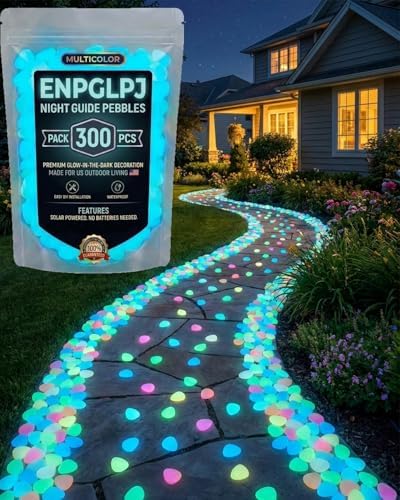Colorful Glow in the Dark Garden Stones Night Guide Pebbles Luminous Rocks Outdoor Pathway Walkway Yard Patio Fish Tank Aquarium Stepping Decor Landscape Waterproof Solar Magical by Unknown