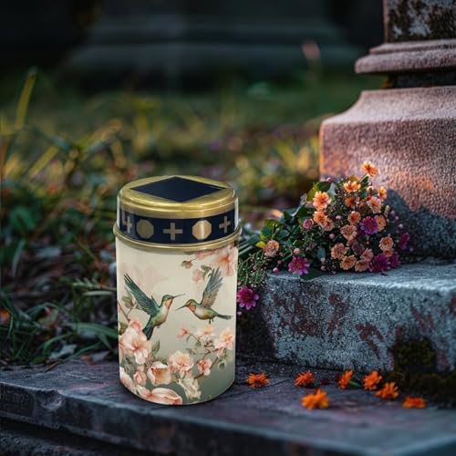 Poceacles Solar Lights Outdoor Grave Solar Lights for Cemetery Decoration Solar Outdoor Lights Cemetery Solar Lamp for Garden Lawn Backyard Pathway Decor, Hummingbird Flower Beige, Pack of 4 - Image 3