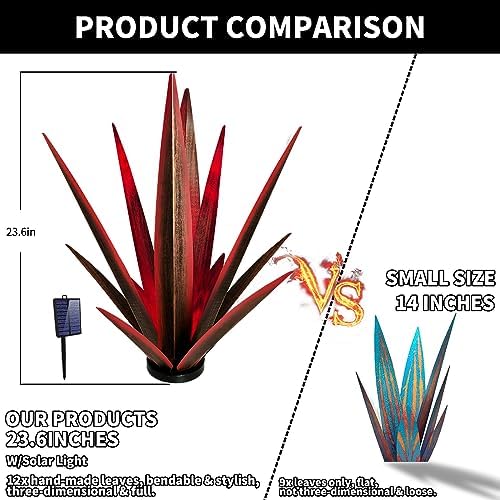 KODIBO 24" Large Metal Agave Plant Outdoor Decor with Solar Light, Black - Image 2