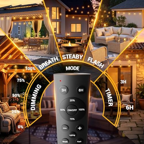 200FT Outdoor String Lights with Remote, Waterproof Patio Lights with 72+2 Shatterproof LED Bulbs,Dimmable Hanging Decor for Backyard Garden Porch Bistro, Timer & 3 Modes,2200K Warm White - Image 2