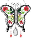 KY&BOSAM Gifts for Mom Glass Pressed Flower Butterfly Suncatcher for Window by KYBOSAM