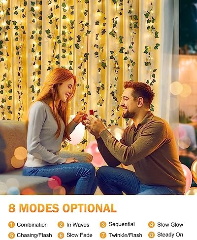 Solar String Lights, 2 Packs Total 66Ft 200 LED Fairy Lights with Ivy - Image 2