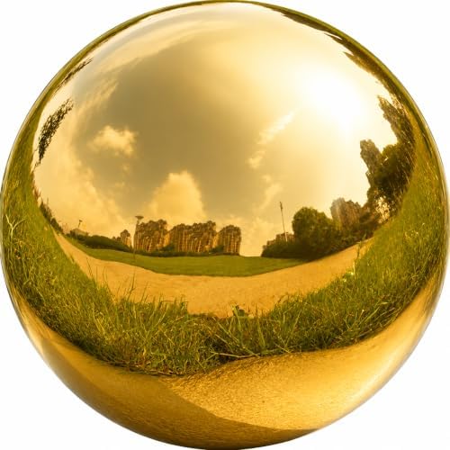 Gazing Ball Garden Mirror Outdoor - 12 Inch Outside Decorative Globe, Gold by Nerien