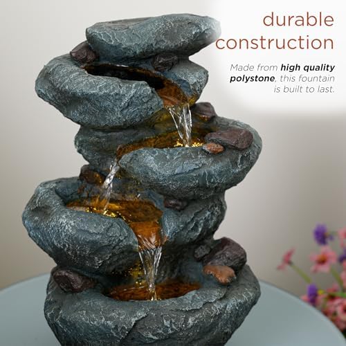 Alpine Corporation TZL418 14" 3 Tier Rock Fountain with LED Lights, Elegant Cascading Water Feature for Tabletop, Indoor Decor, Relaxing Stone Waterfall for Home & Office, Gray - Image 5