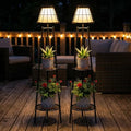 2 Pack Solar Floor Lamps Outdoor with 2-Tier Plant Stand, Metal Tall Planter Holder with Waterproof LED Lantern, Decorative Patio Light & Flower Pot Display Rack for Garden, Deck, Porch, Balcony by VISFLAIR