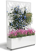 Metal Planter Box with Trellis,70.9"x47.2"x15.7" Raised Garden Bed with Drainage Holes, Privacy Planters for Outdoor Garden Bed for Climbing Plants,Vegetables,and Vines, White-Flower by FOLAWO