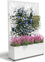 Metal Planter Box with Trellis,70.9"x47.2"x15.7" Raised Garden Bed with Drainage Holes, Privacy Planters for Outdoor Garden Bed for Climbing Plants,Vegetables,and Vines, White-Flower by FOLAWO