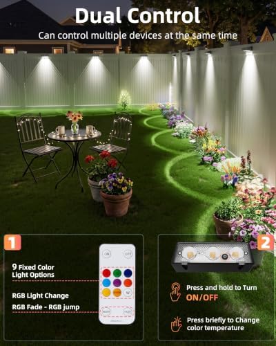 JOFIOS Solar Fence Lights Outdoor with Remote, 8 Pack, 9 Fixed Colors ＆ Color Changing Fence Lights Solar Powered Waterproof IP65 Dusk-to-Dawn LED Deck Lighting for Patio, Railing - Image 3