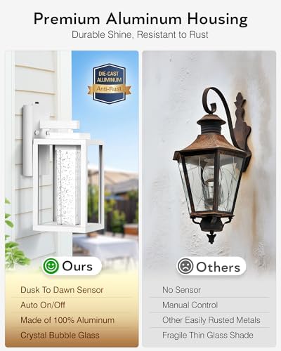 VIANIS White Outdoor Garage Lights Wall Mount, 2 Pack Porch Lights Outdoor - Image 5