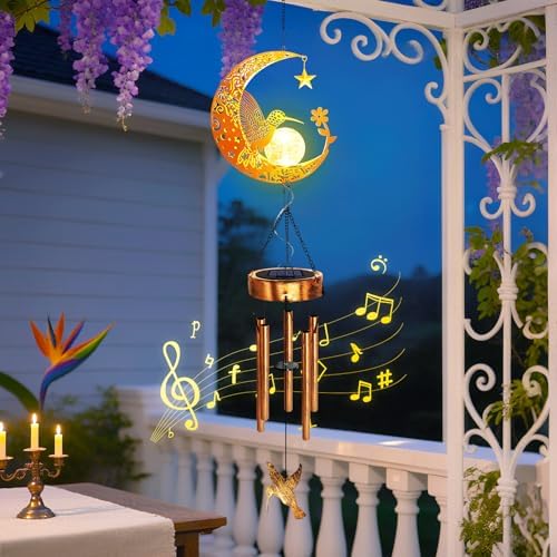 Solar Moon Hummingbird Wind Chimes,Hummingbird Gifts for Mom Women - Image 4