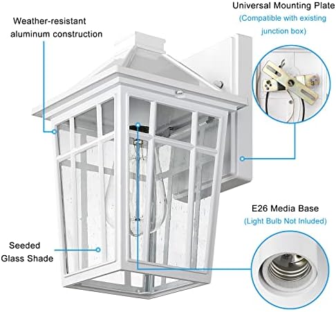 Darkaway Outdoor Sconce Lights Wall Light Fixtures, Front Porch Light Outdoor Wall Anti-Rust Waterproof Aluminum with Glass Exterior Light Fixture for Patio, Yard, Doorway, Garage(1 Pack, White) - Image 3