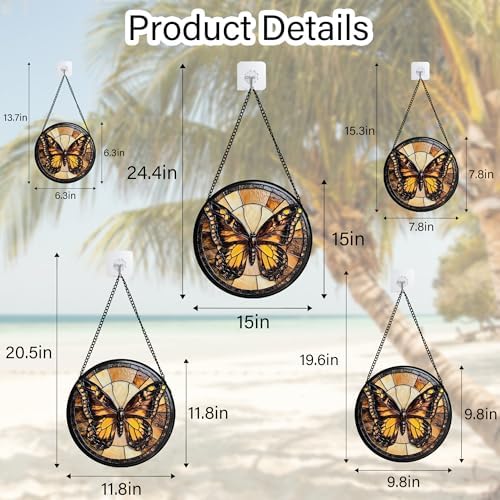 CHATYOUNG Stained Glass Window Hanging Retro Butterfly Large 15" - Suncatcher Door Garden Home Decor and Christmas Mother's Day Birthday Gift for Grandma Nana Mom Women Wife Girlfriend Friend - Image 6