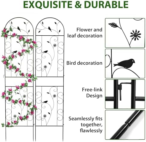 2 Pack 86.5" x 19.7" Metal Garden Trellis for Climbing Plants, Black - Image 5