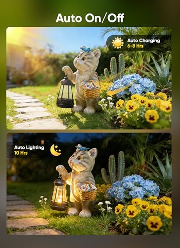 Brightown Solar Cat Garden Decor Statue with Solar Lantern Light, Hand-Painted Resin, IP65 Waterproof Outdoor Decor for Patio, Balcony & Yard Decorations, Unique Mothers Day Gifts for Mom Women - Image 6