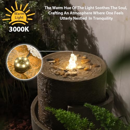 18H Modern Outdoor Water Fountain Zen-Style with Warm LED Lights - Image 4